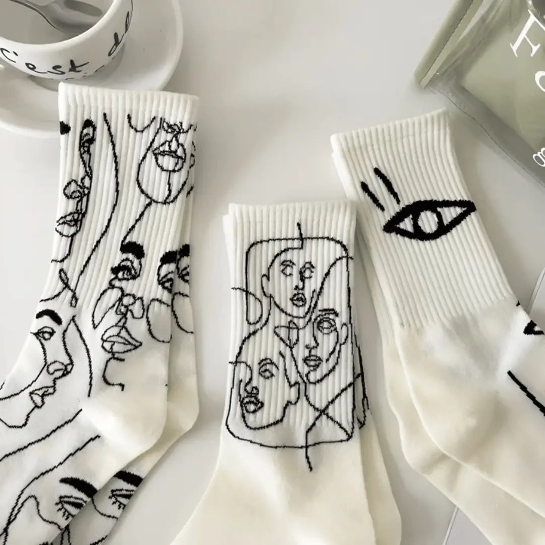 Abstract Line Art Cotton Socks