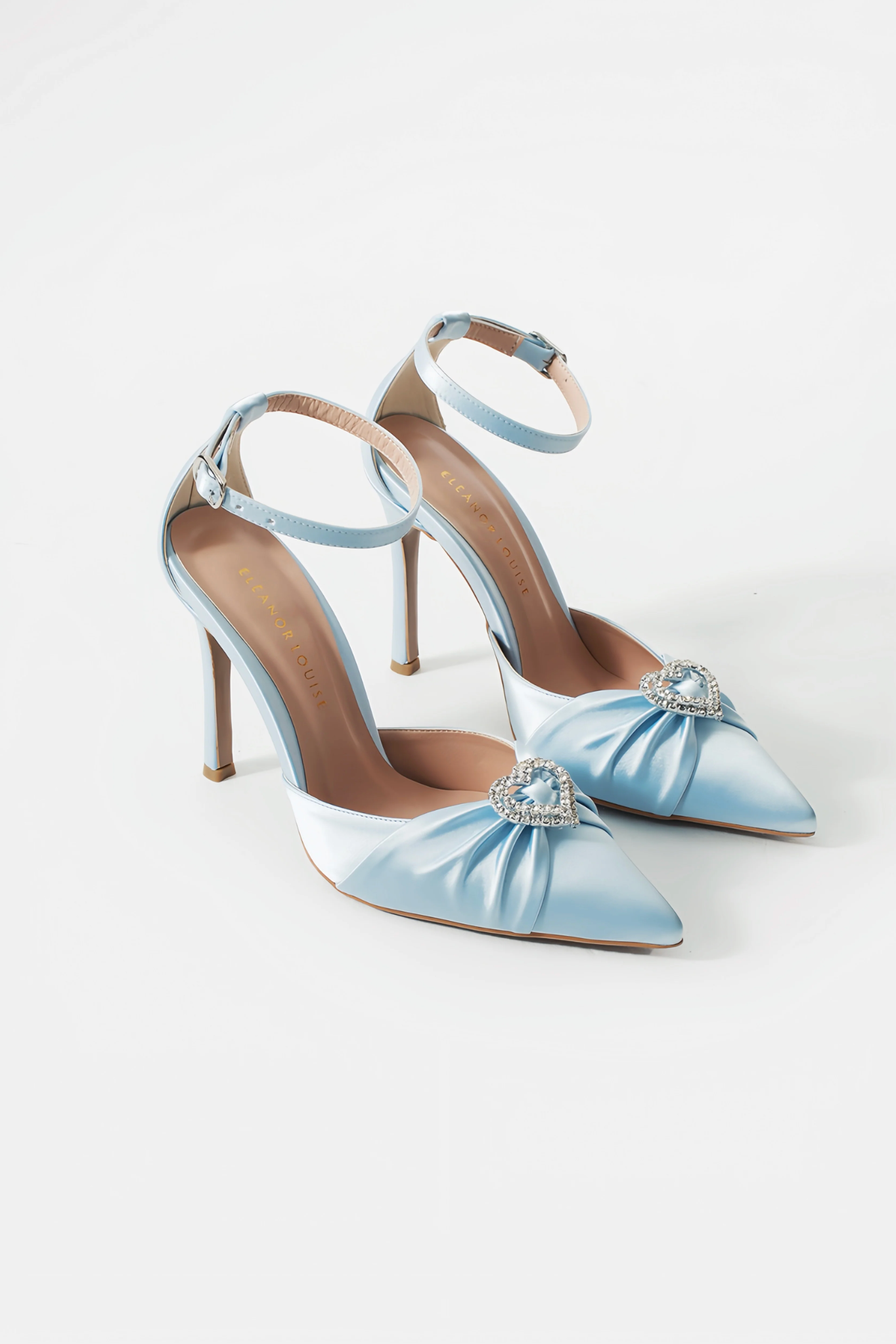 Carla | Ivory Satin High Heels Bow with Heart Stone