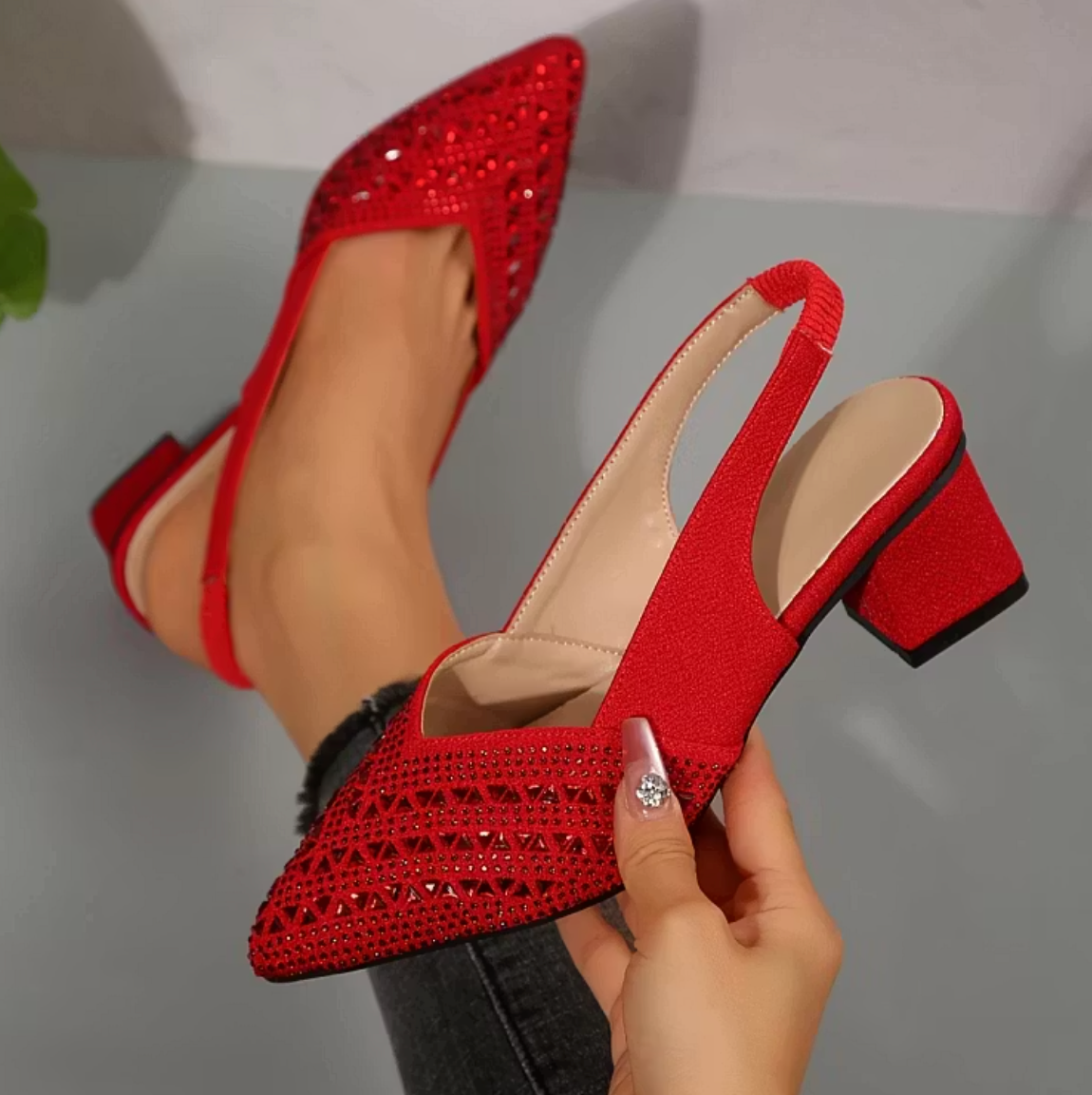 Stella - Women's Rhinestone Slip-On Heel Sandals