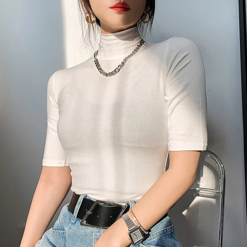 Ribbed Essential Mock Neck Top