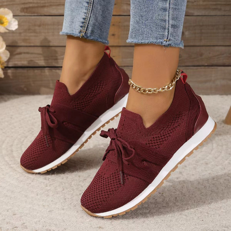 Women’s Slip On Knit Sneakers Ribbon Lace Comfort Design
