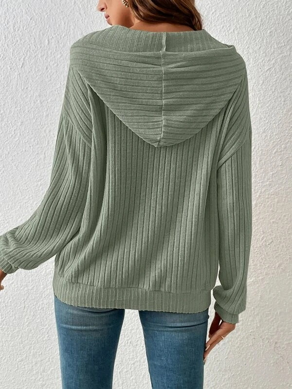 Ribbed Knit Hooded Pullover