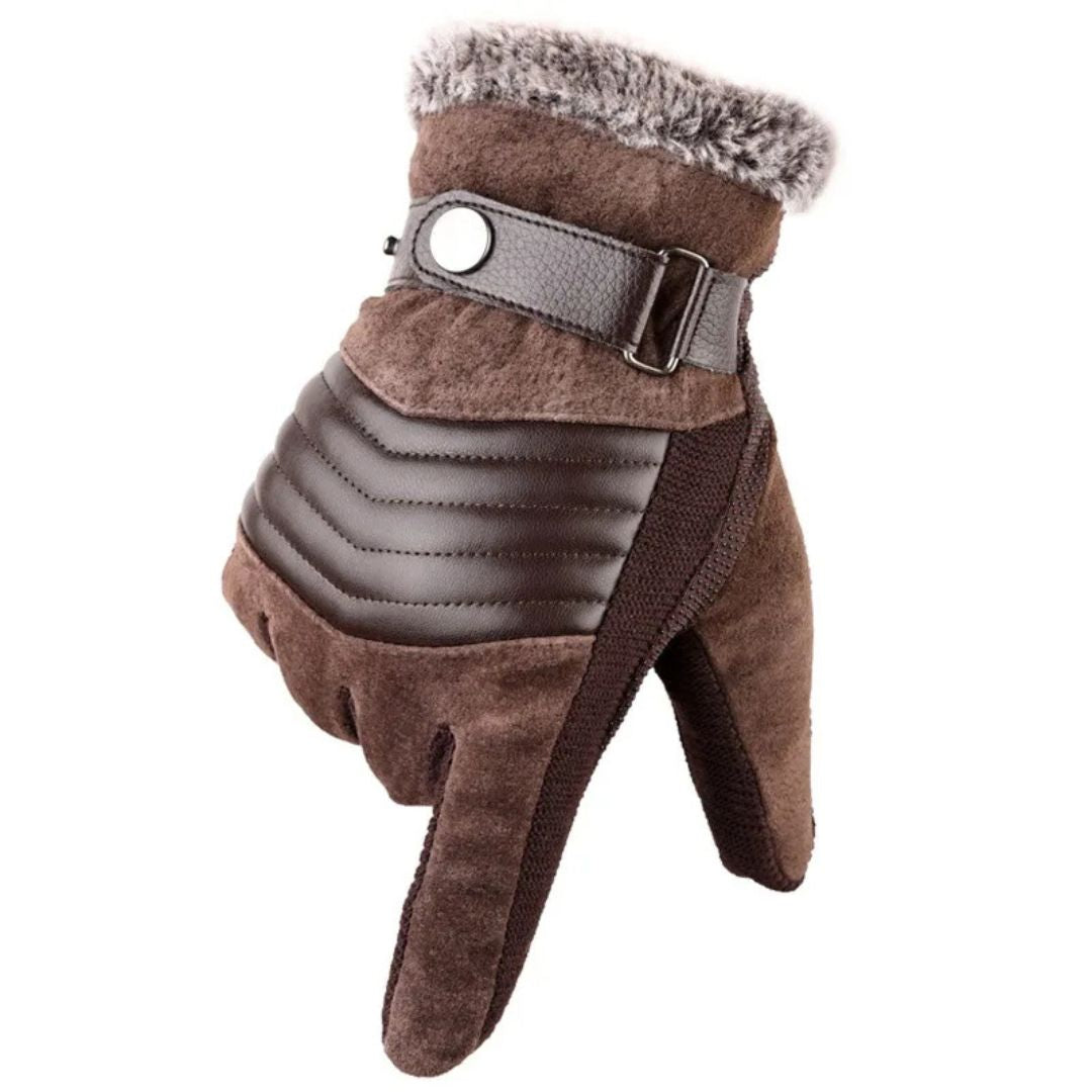 Men's Touch Screen Warm Winter Gloves Genuine Leather Strap