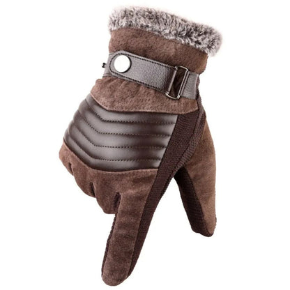 Men's Touch Screen Warm Winter Gloves Genuine Leather Strap