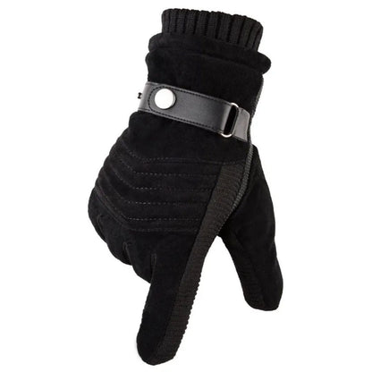 Men's Touch Screen Warm Winter Gloves Genuine Leather Strap