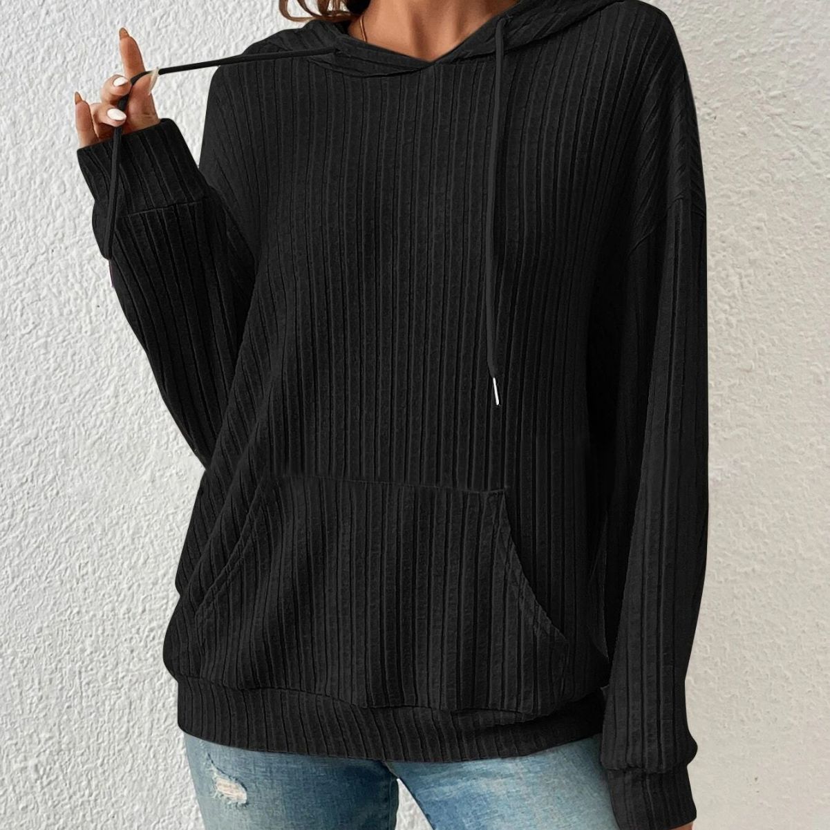 Ribbed Knit Hooded Pullover