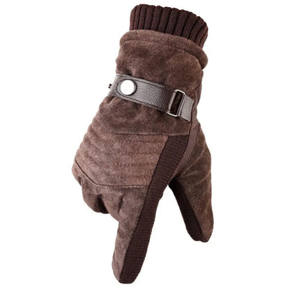Men's Touch Screen Warm Winter Gloves Genuine Leather Strap