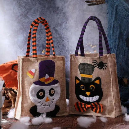 Halloween Treat Bag with Pumpkin, Cat, Witch, and Skull Design
