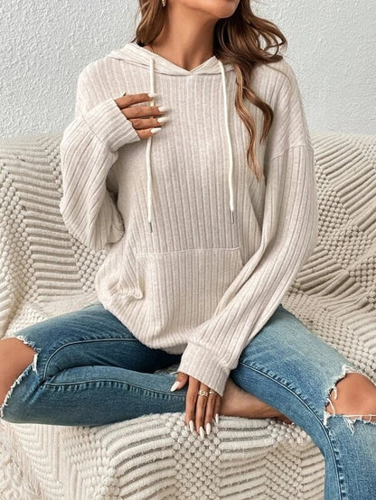 Ribbed Knit Hooded Pullover