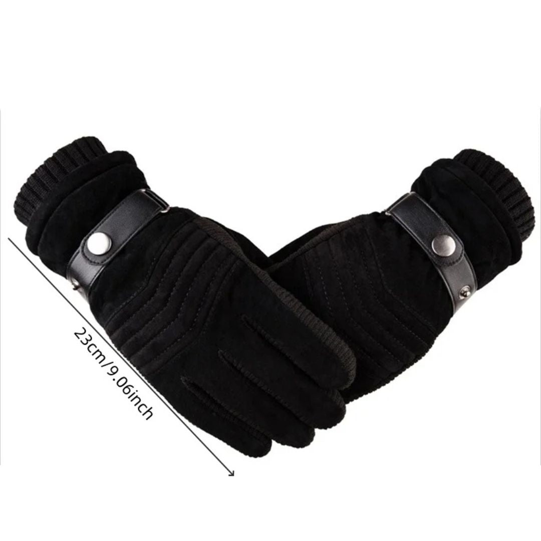 Men's Touch Screen Warm Winter Gloves Genuine Leather Strap