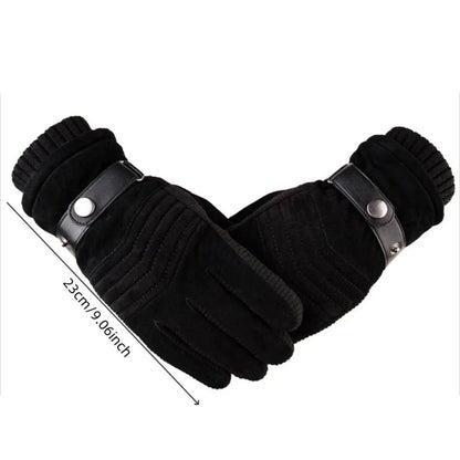 Men's Touch Screen Warm Winter Gloves Genuine Leather Strap