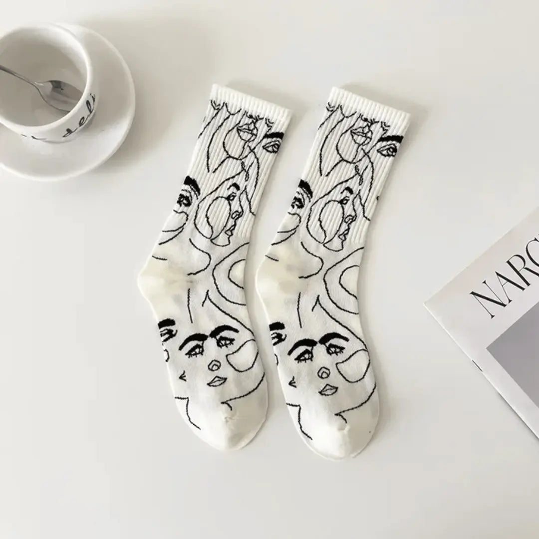 Abstract Line Art Cotton Socks