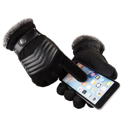 Men's Touch Screen Warm Winter Gloves Genuine Leather Strap