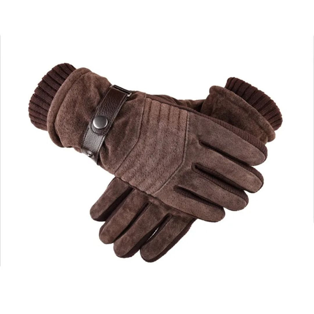 Men's Touch Screen Warm Winter Gloves Genuine Leather Strap