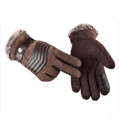 Men's Touch Screen Warm Winter Gloves Genuine Leather Strap