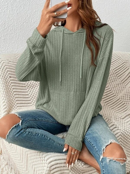 Ribbed Knit Hooded Pullover