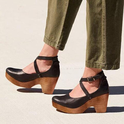 Women’s Genuine Leather Closed Toe Wedge Sandals Ankle Strap Design