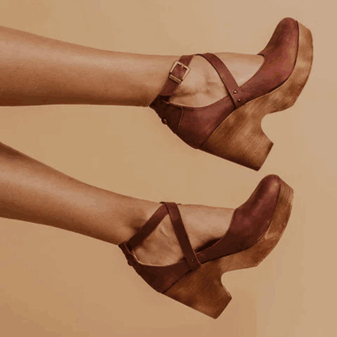 Women’s Genuine Leather Closed Toe Wedge Sandals Ankle Strap Design