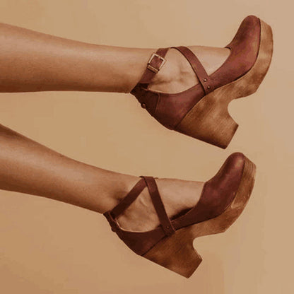 Women’s Genuine Leather Closed Toe Wedge Sandals Ankle Strap Design