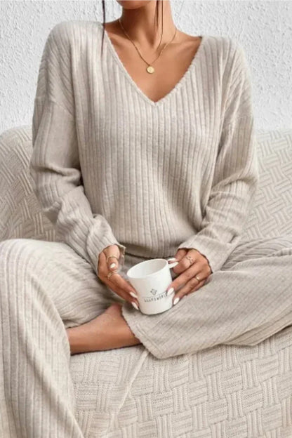 Caelis Women’s Ribbed Two Piece Loungewear Set
