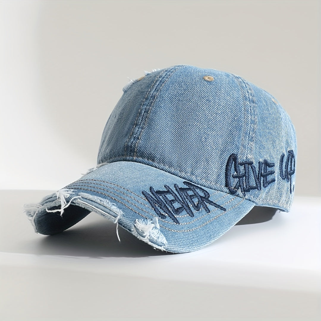 Washed Denim Embroidered Cap