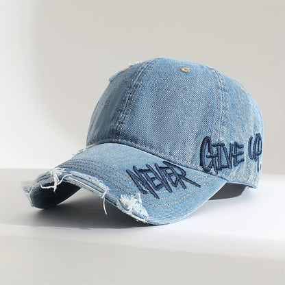 Washed Denim Embroidered Cap