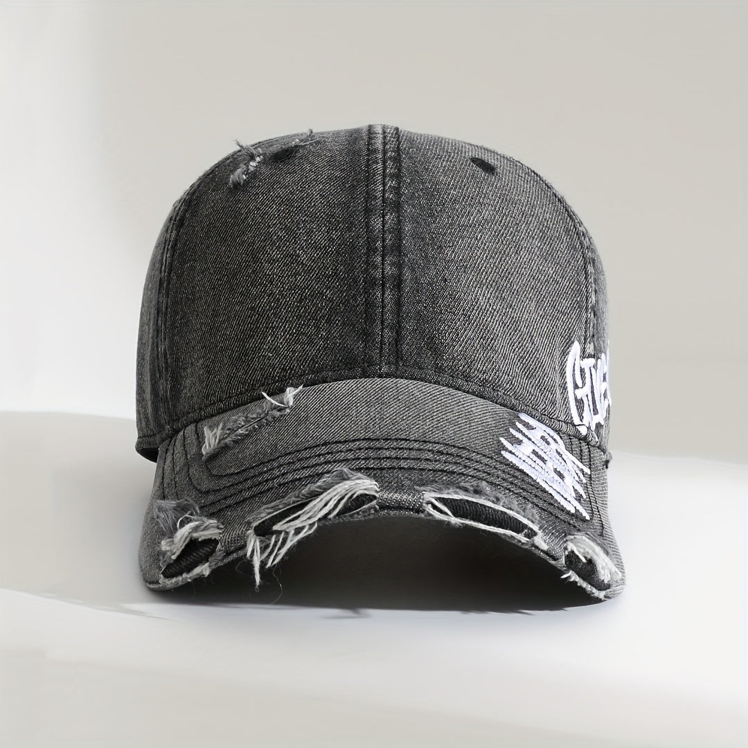 Washed Denim Embroidered Cap