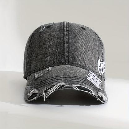 Washed Denim Embroidered Cap