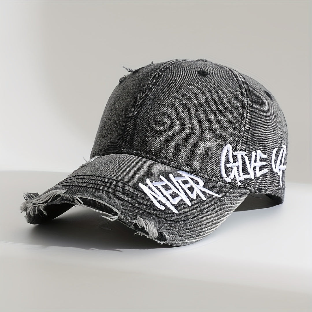 Washed Denim Embroidered Cap