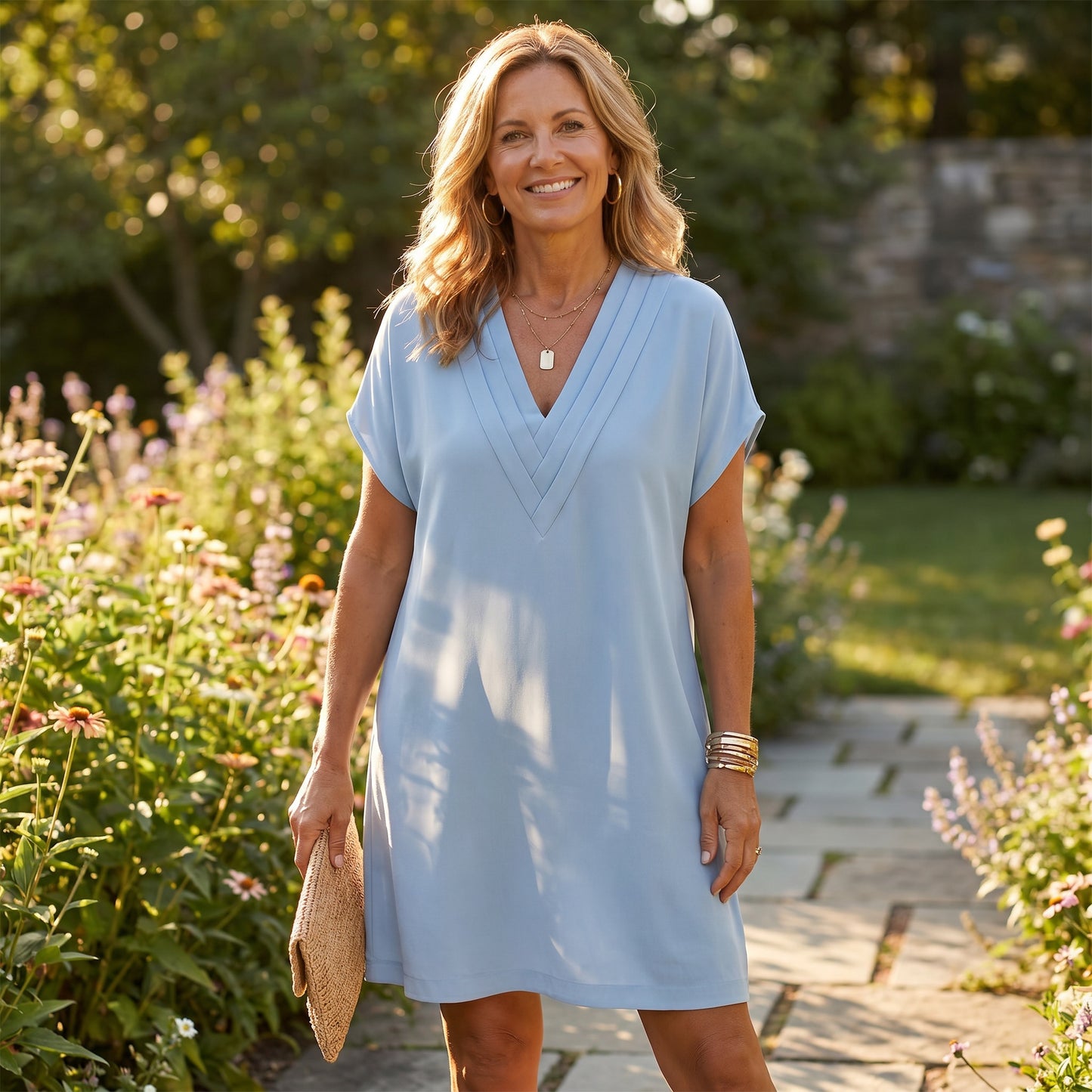 Hannah - Women's V-Neck Wrap Detail Dress
