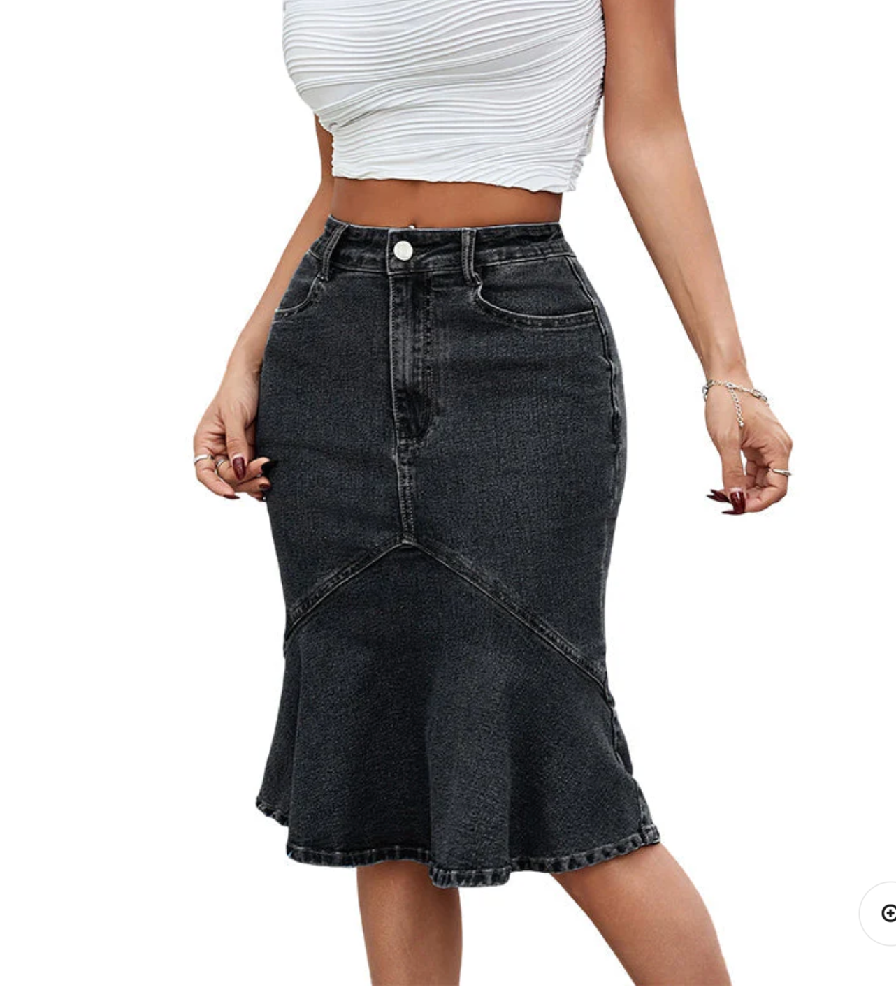 Sia - High Waist Denim Midi Skirt