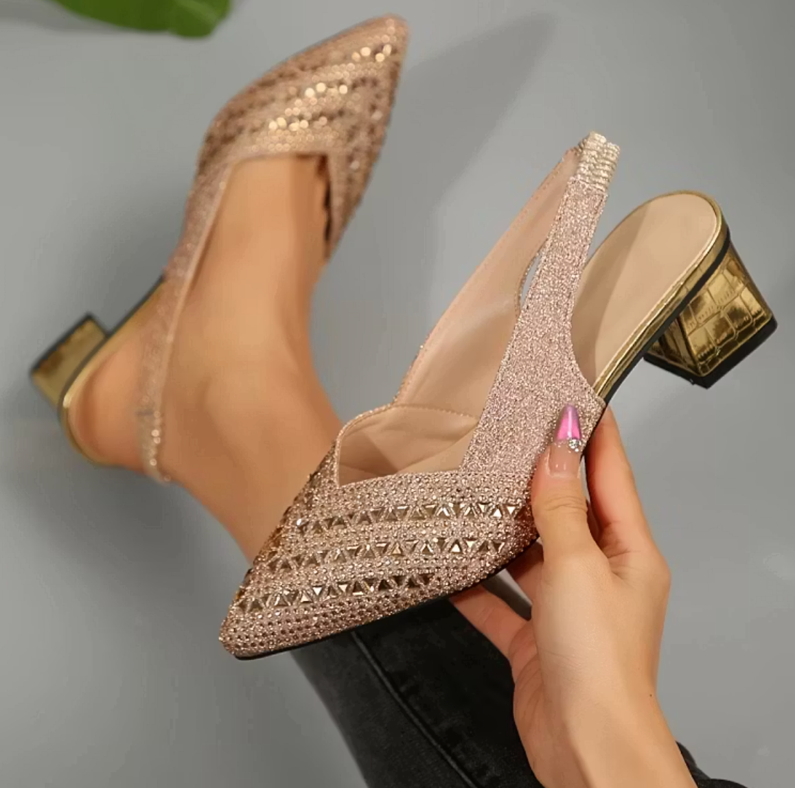Stella - Women's Rhinestone Slip-On Heel Sandals