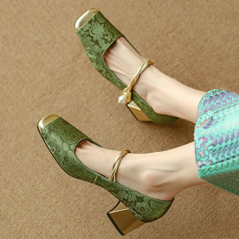 Casviera Floral Square Toe Heels