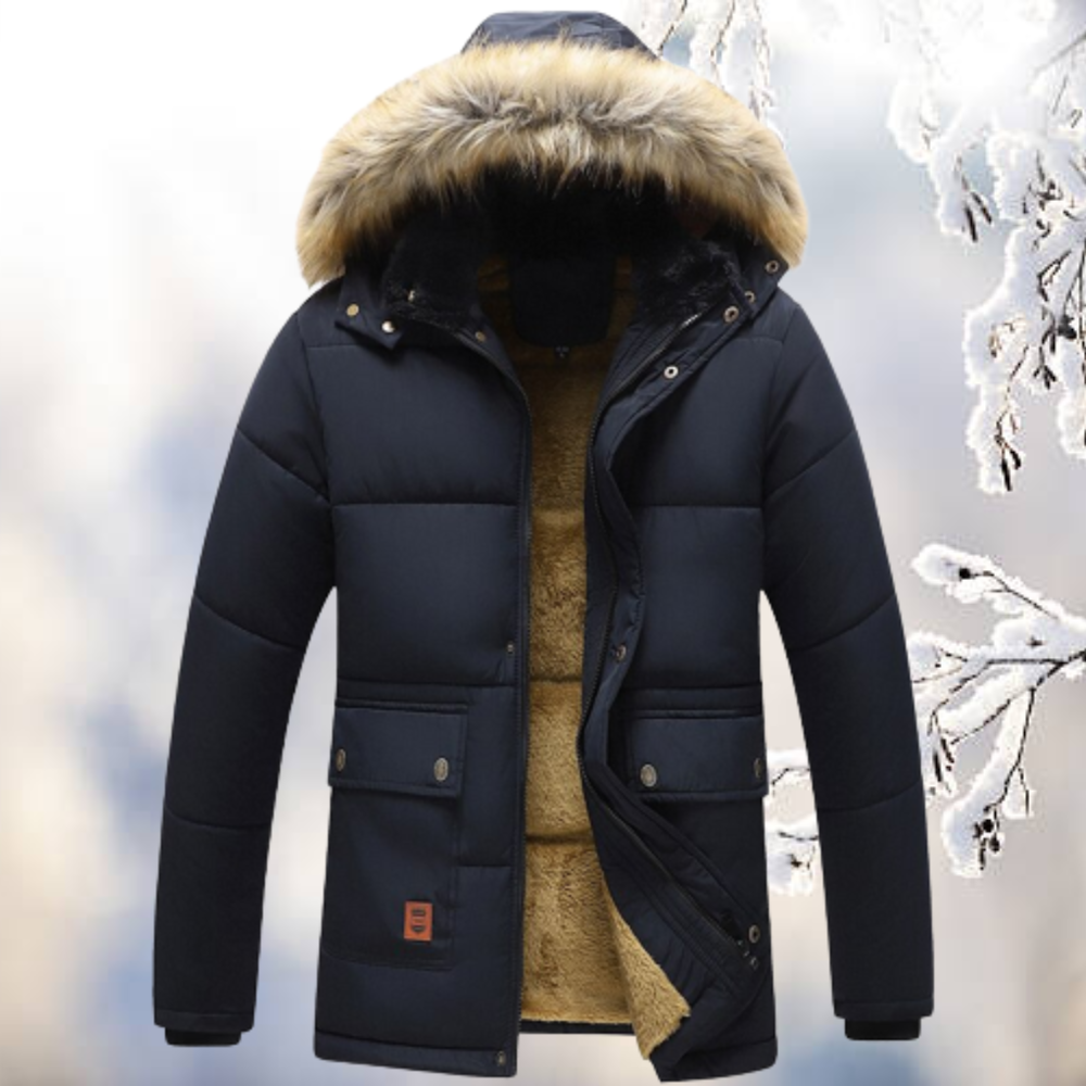 Men’s Insulated Down Parka with Faux Fur Hood  Heavy Duty Cold Weather Jacket