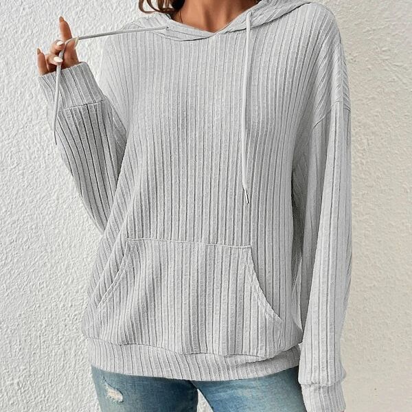 Ribbed Knit Hooded Pullover
