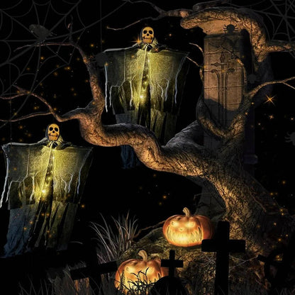 Set of 2 Glowing Skull Hanging Outdoor Decorations