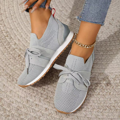 Women’s Slip On Knit Sneakers  Ribbon Lace Comfort Design