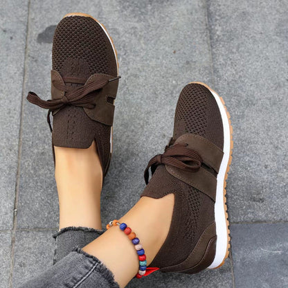 Women’s Slip On Knit Sneakers  Ribbon Lace Comfort Design