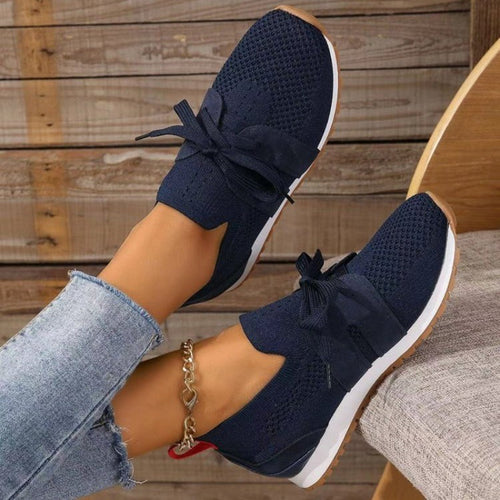 Women’s Slip On Knit Sneakers  Ribbon Lace Comfort Design