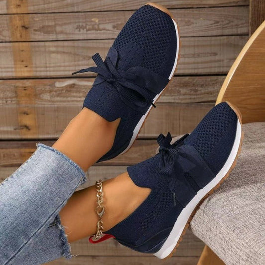 Women’s Slip On Knit Sneakers  Ribbon Lace Comfort Design