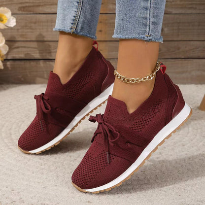 Women’s Slip On Knit Sneakers  Ribbon Lace Comfort Design