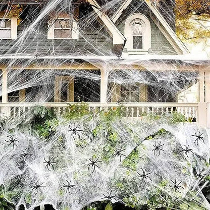 Giant Spider Web Decoration with Fake Spiders 200 Sqft