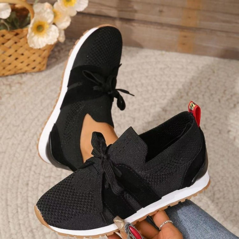 Women’s Slip On Knit Sneakers  Ribbon Lace Comfort Design
