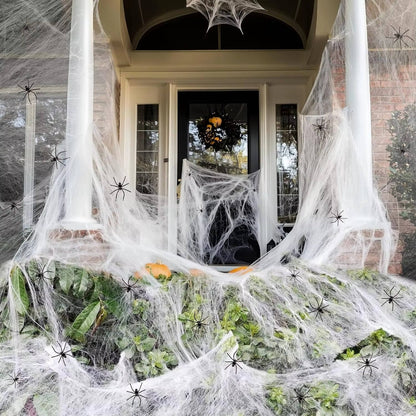 Giant Spider Web Decoration with Fake Spiders 200 Sqft