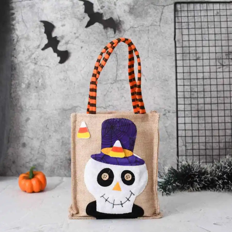Halloween Treat Bag with Pumpkin, Cat, Witch, and Skull Design